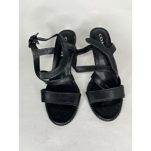 Coach Black Leather Open Toe Ankle Strap Heel Sandals Women Sz 7.5B US/38EU - Picture 13 of 13